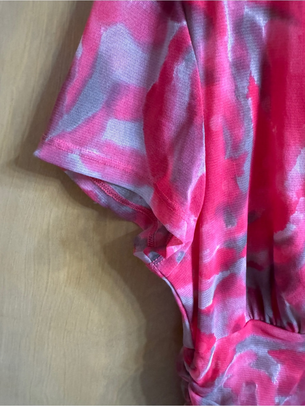 INC International Concepts Pink and Gray Floral Ruched V-Neck Blouse - Picture 2 of 5